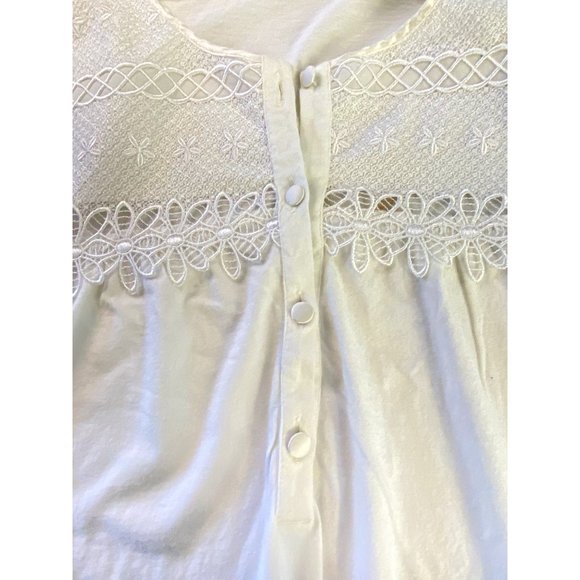Jáloe Night Gown Dress M/L White Cotton Lace Detail Buttons Italian Made - Picture 9 of 13